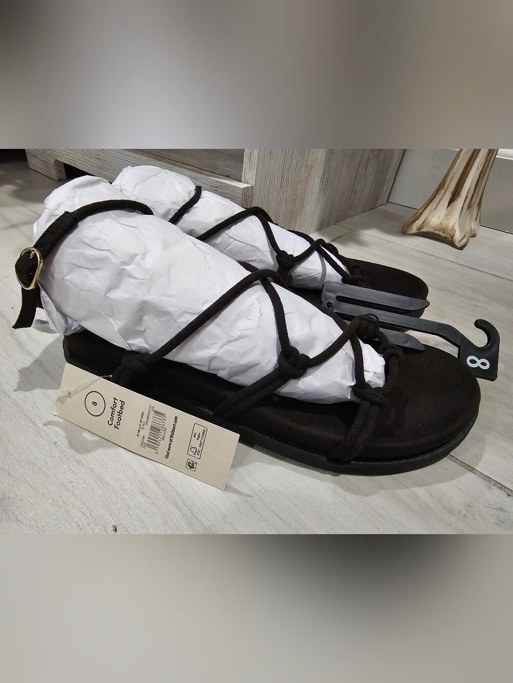 No Boundaries Black Strappy Lace Up Comfort Footbed Women's Sandals Shoes Size 8